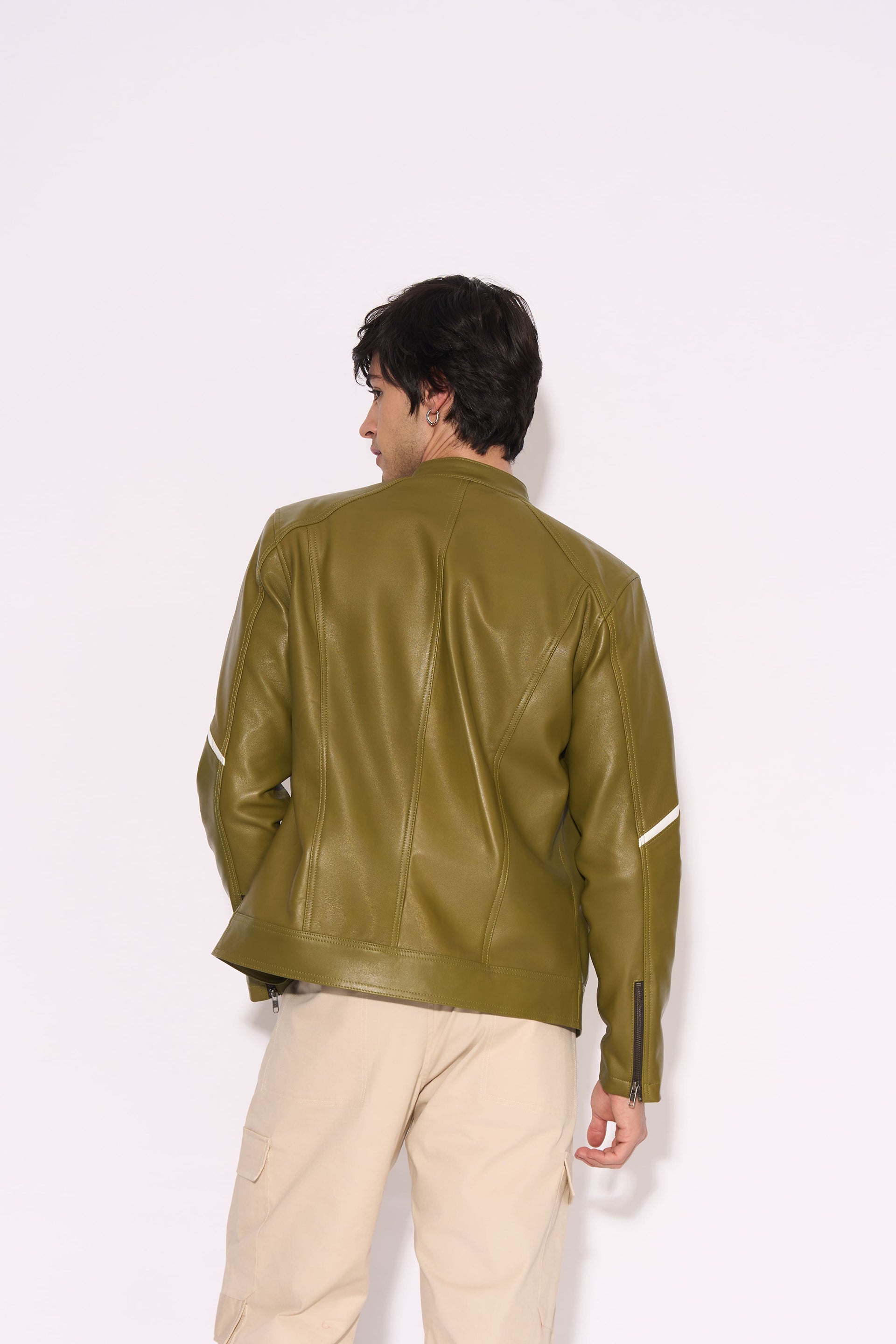 OLIVE RECON LEATHER JACKET
